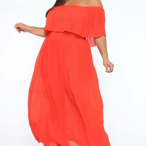 Red off the shoulder dress